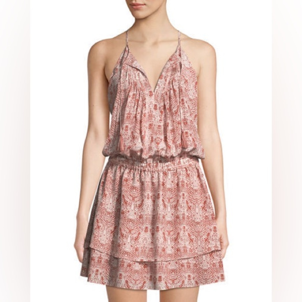 Joie 100% Silk Printed Tassel Tie Dress Small Boho Midi Mini